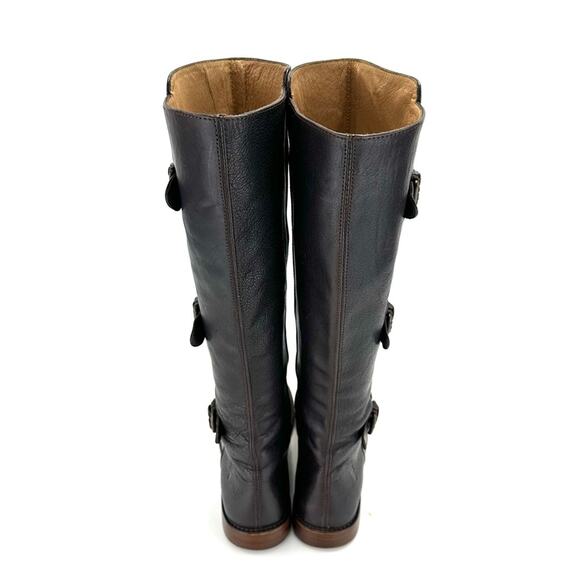 Frye Black Tall Boots Size 6.5 Leather Round Toe Low Block Heel Pull-On Style - Picture 15 of 15